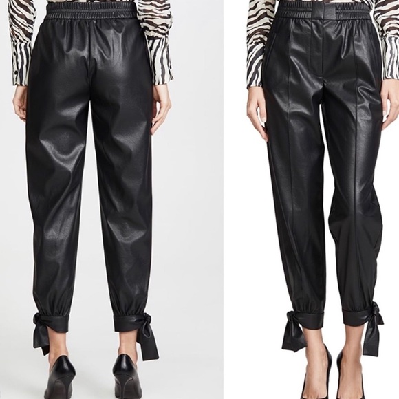 Rebecca Taylor Black Vegan Cropped Leather Pants With Ankle Ties Size 0 NWT! - Picture 3 of 11